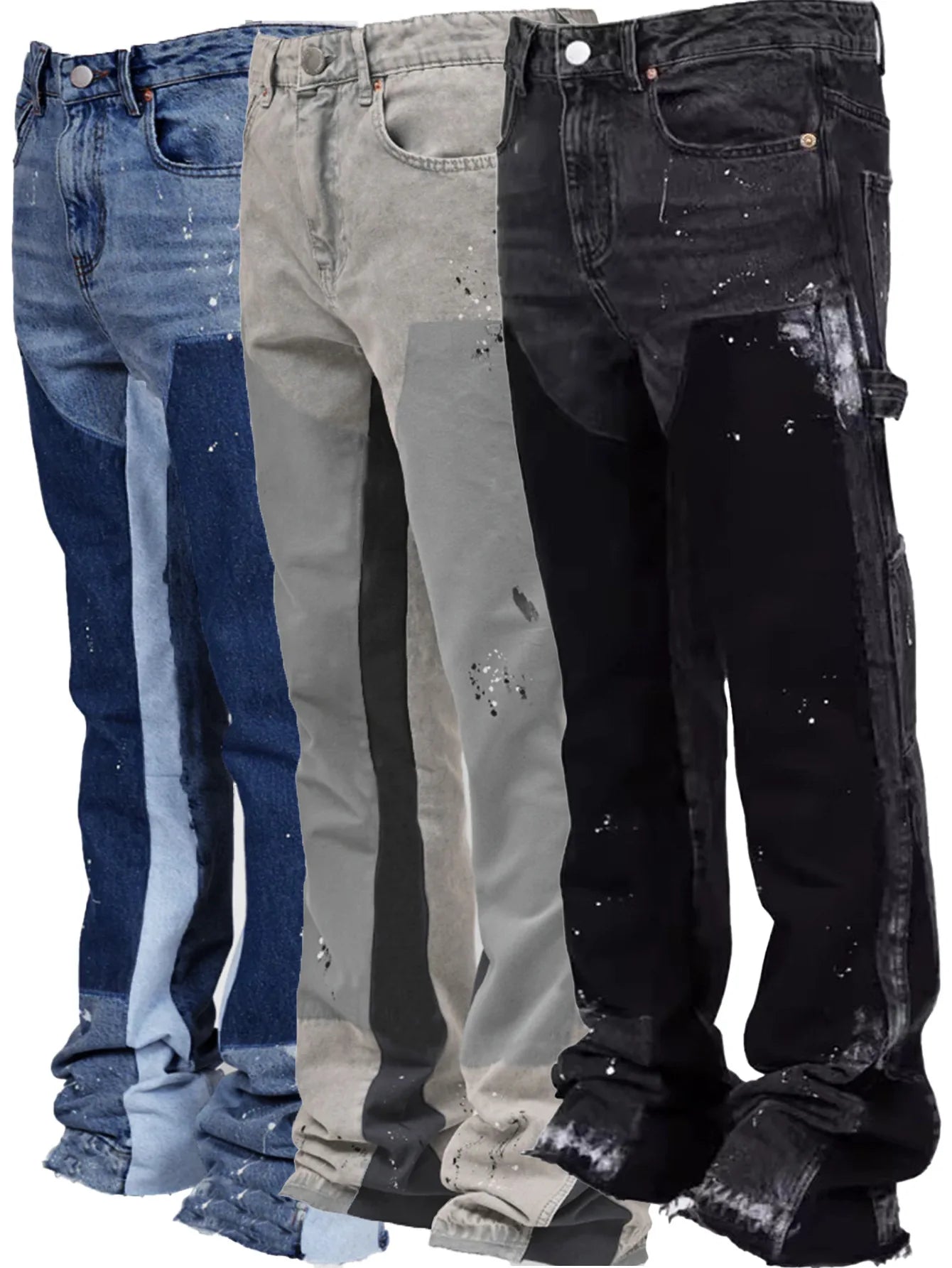 Hand-painted Black Men's Stacked Flared Jeans