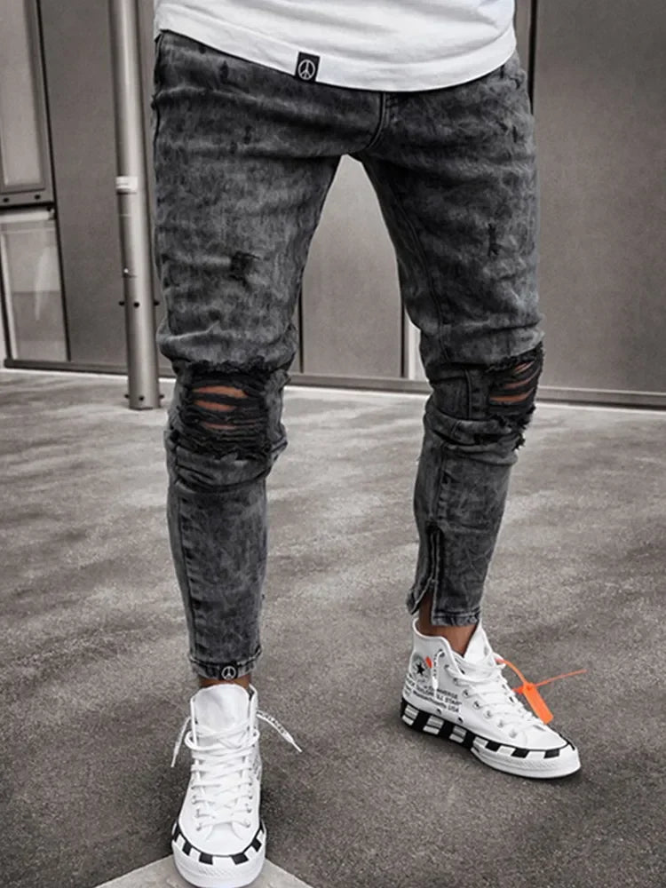 "Biker" Jeans Men's Distressed Stretch