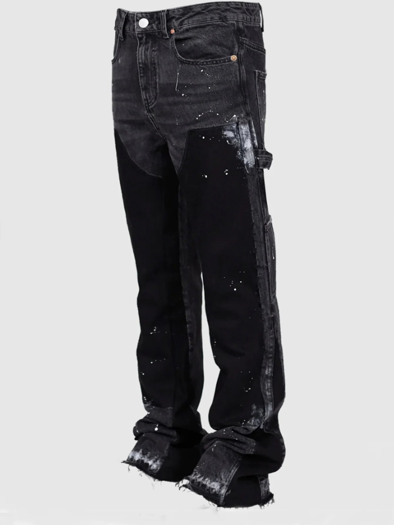 Hand-painted Black Men's Stacked Flared Jeans