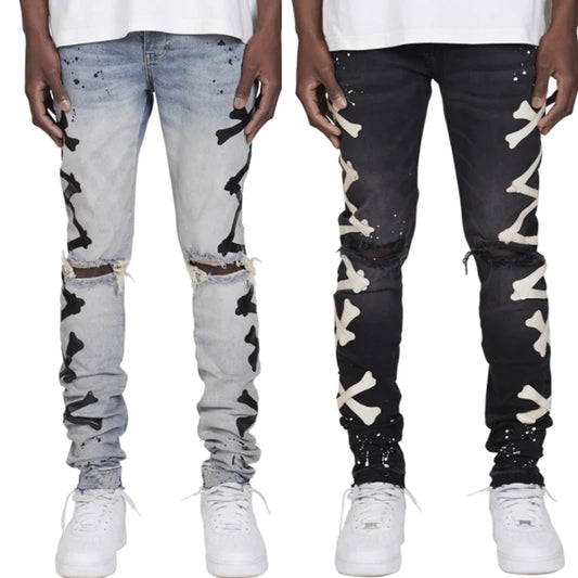 Ripped  Stretch Slim Printed Bones Skinny Jeans