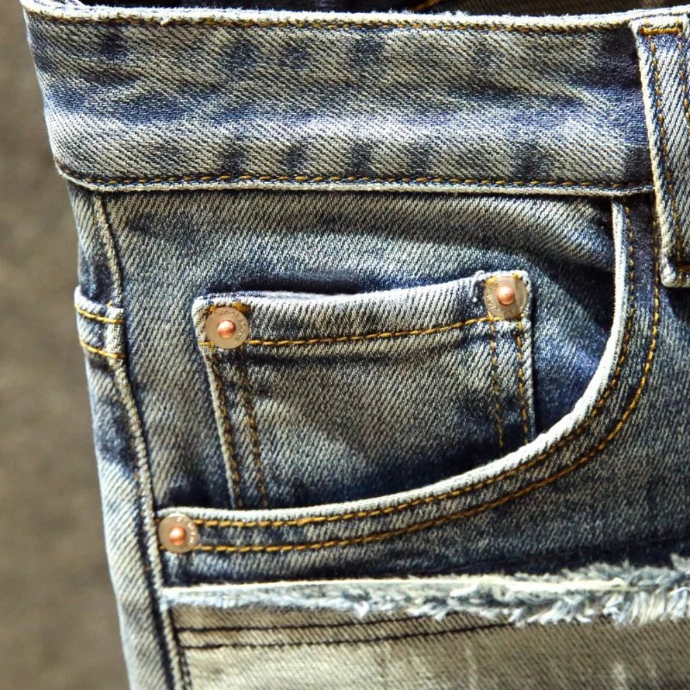 straight worn hole jeans Europe