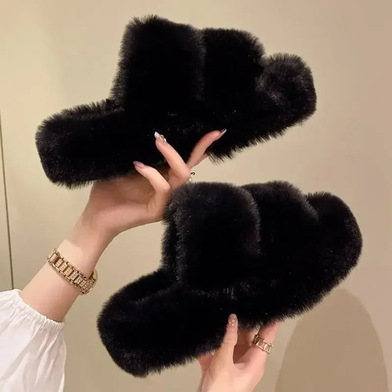 Platform Fluffy Slippers