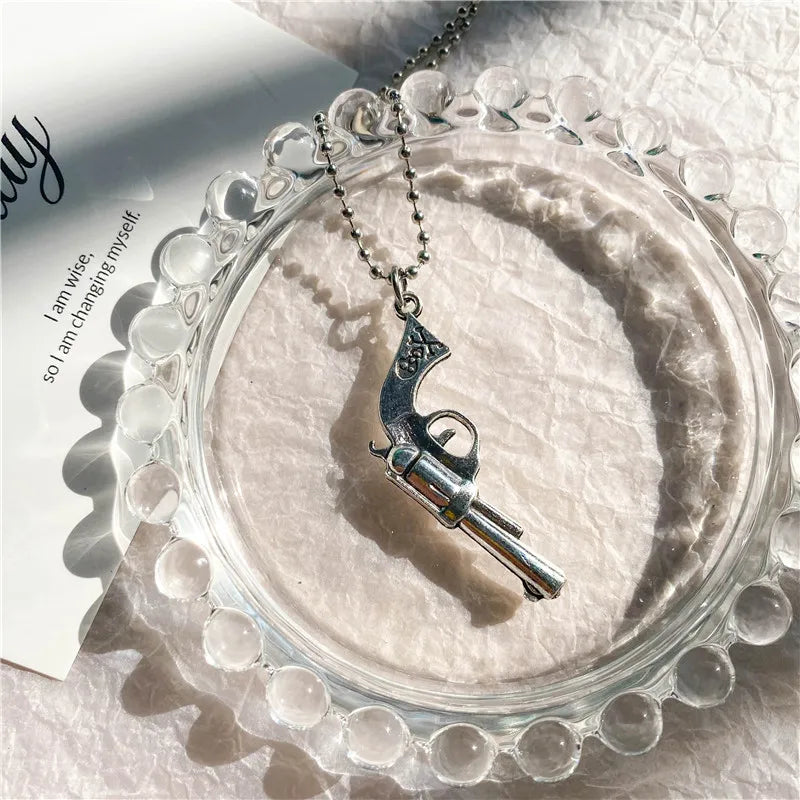 Vintage Design Gun Revolver Pendant  Choker